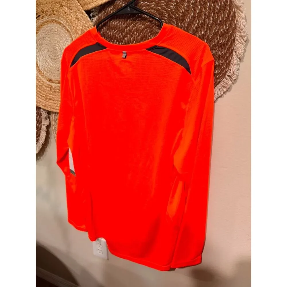 Men’s Orange Quick-Dry Long-Sleeve Running Shirt Size Large